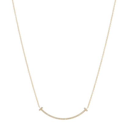 Tiffany 18K Yellow Gold Diamond Small T Smile Pendant Necklace 1 of 5