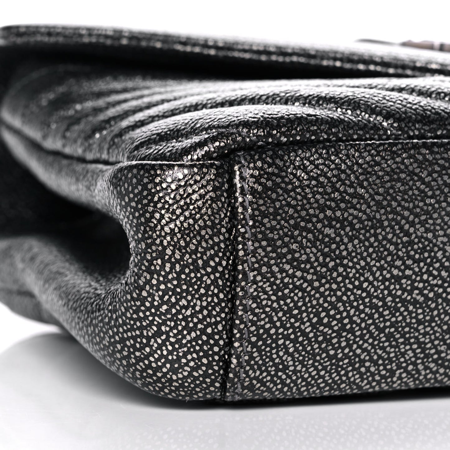 Metallic Grain De Poudre Matelasse Chevron Monogram Medium College Bag Gunmetal