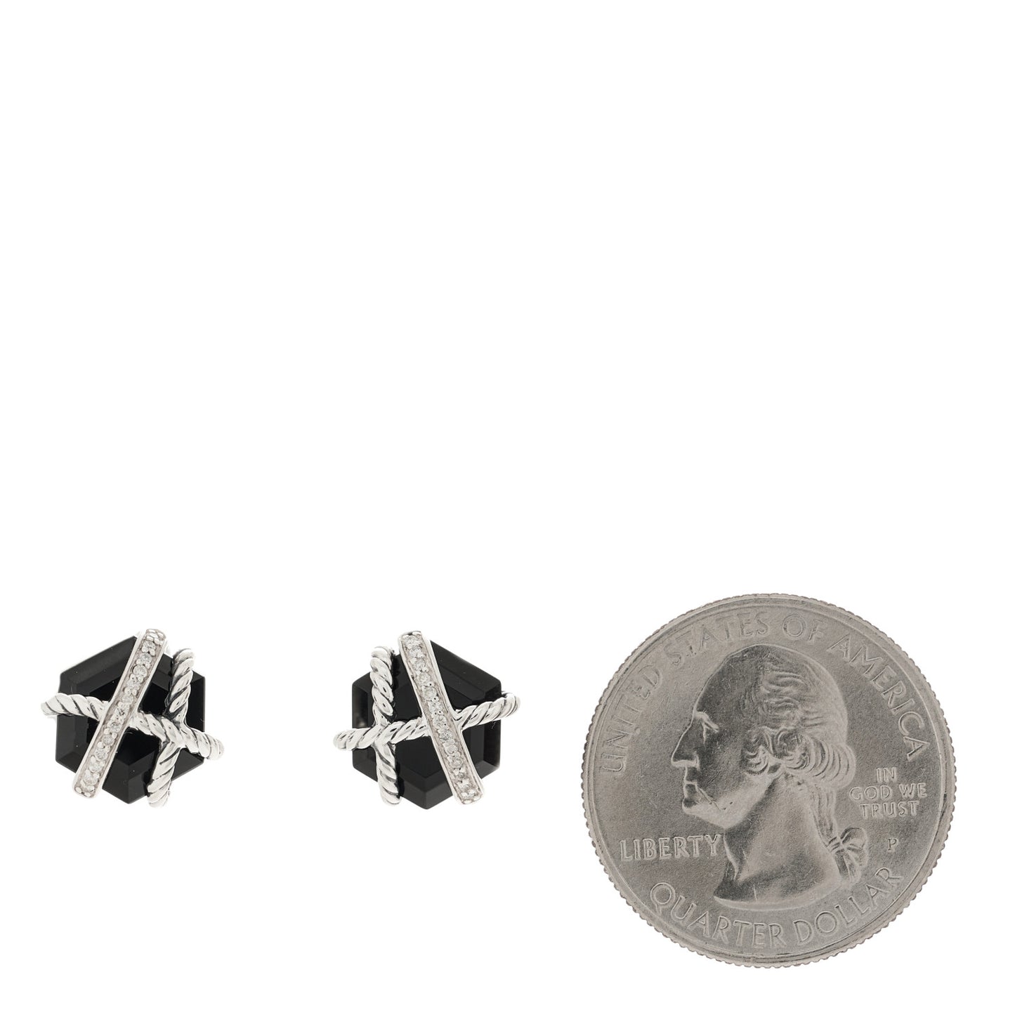 Sterling Silver Diamond Black Onyx 11mm Cable Wrap Earrings