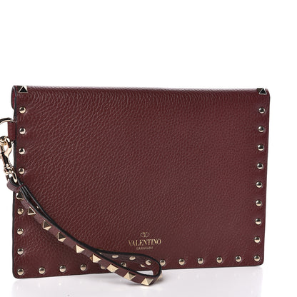 Valentino Garavani Pebbled Calfskin Medium Rockstud Envelope Flat Wristlet Pouch Rubin 3 of 7