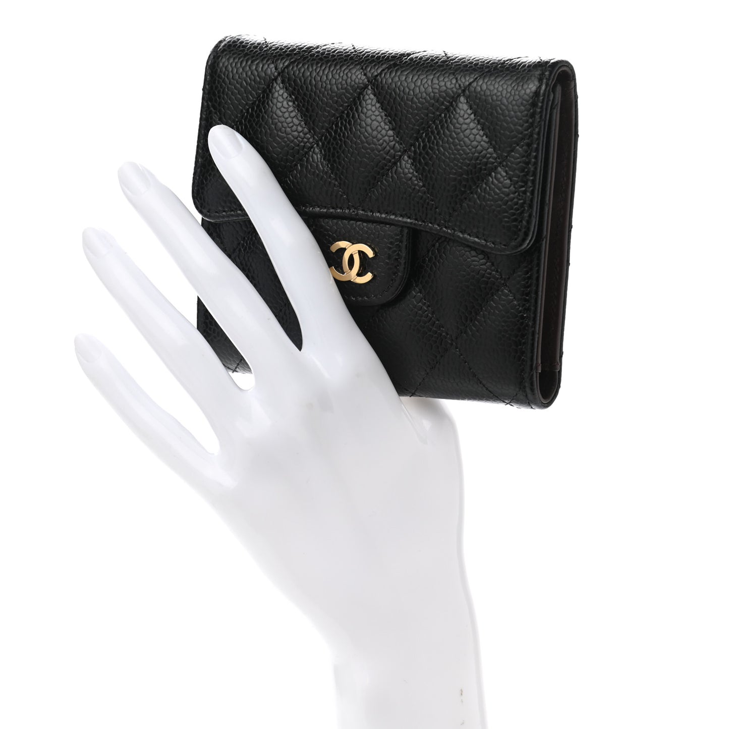 Caviar Quilted Compact Flap Wallet Black
