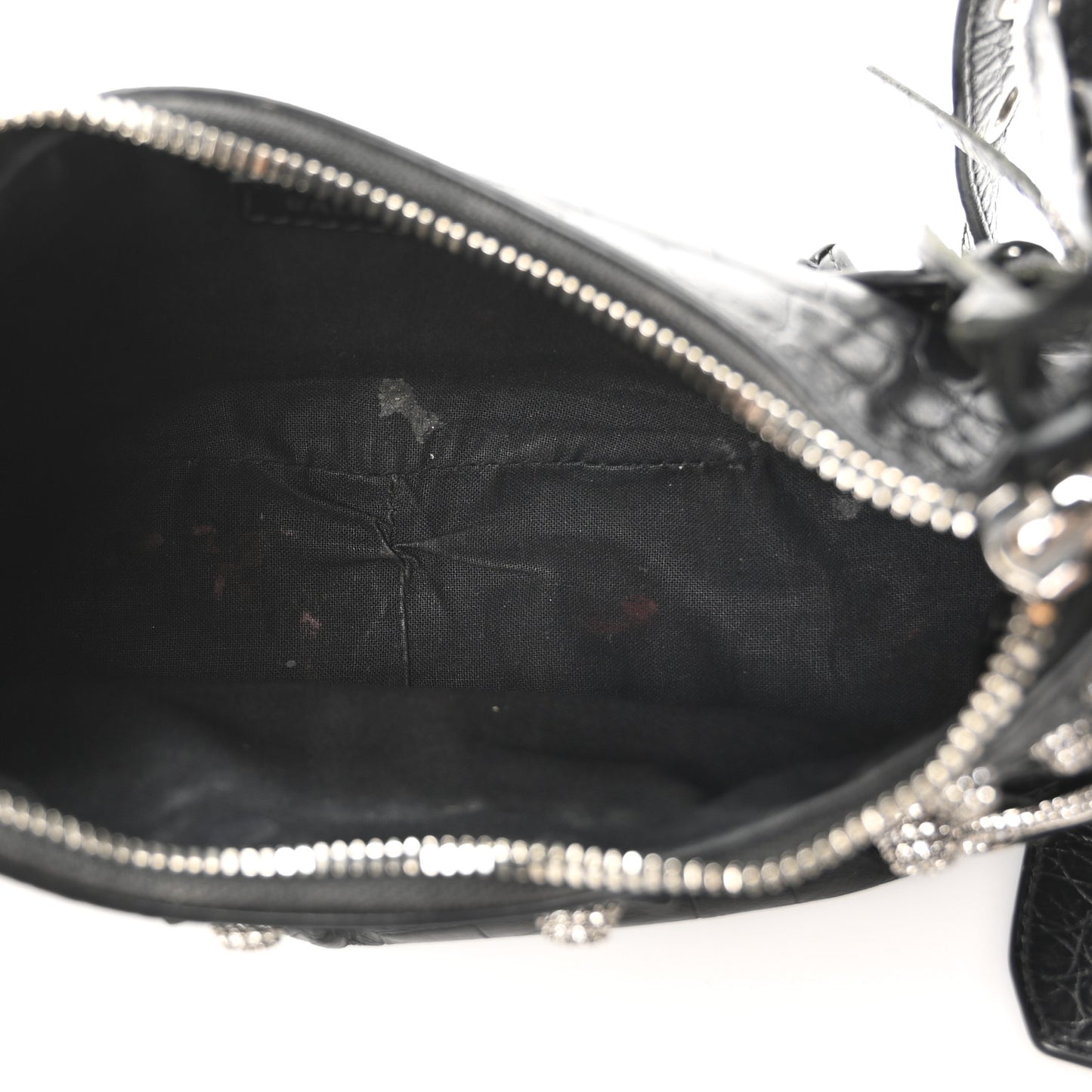 Extra Supple Calfskin Crystal Crocodile Embossed Le Cagole Shoulder Bag XS Black