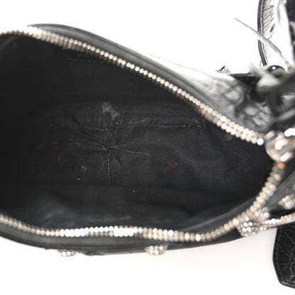 Balenciaga Extra Supple Calfskin Crystal Crocodile Embossed Le Cagole Shoulder Bag XS Black 6 of 11