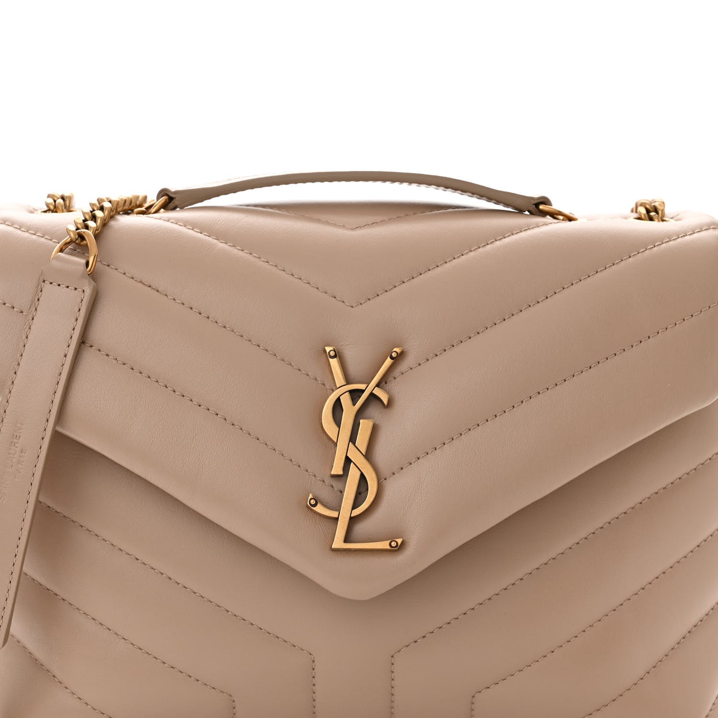 Calfskin Y Quilted Monogram Small Loulou Chain Satchel Dark Beige