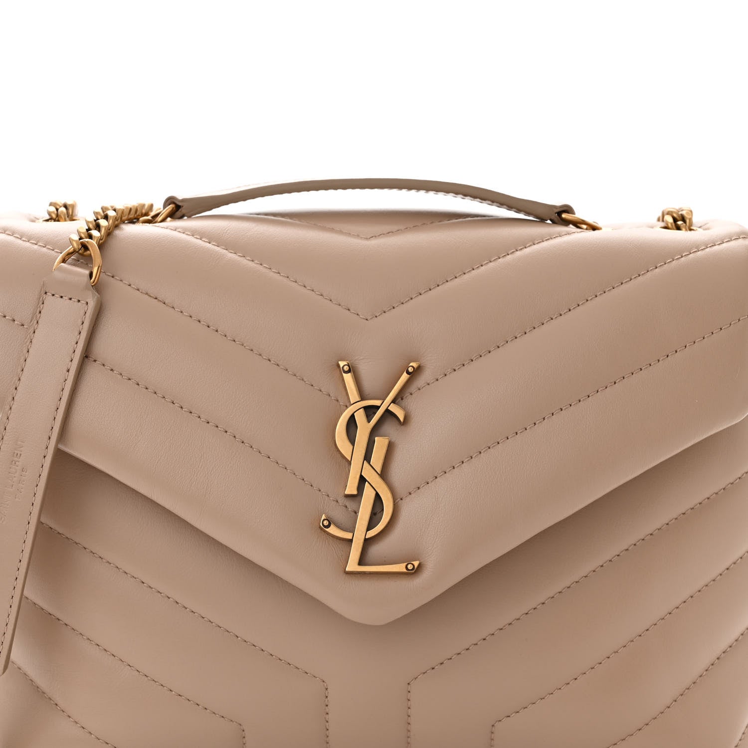 Saint Laurent Calfskin Y Quilted Monogram Small Loulou Chain Satchel Dark Beige 9 of 11