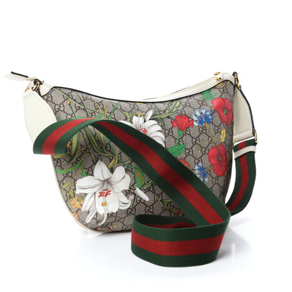 Gucci GG Supreme Monogram Flora Web Small Ophidia Half Moon Hobo White 3 of 10