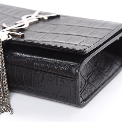 Saint Laurent Calfskin Crocodile Embossed Monogram Small Kate Tassel Satchel Black 8 of 12