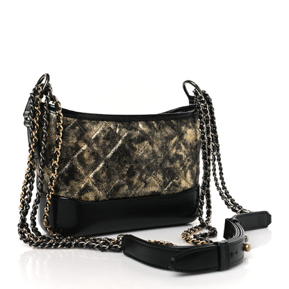 Chanel Metallic Crumpled Goatskin Quilted Small Gabrielle Hobo Black Gold 3 of 9