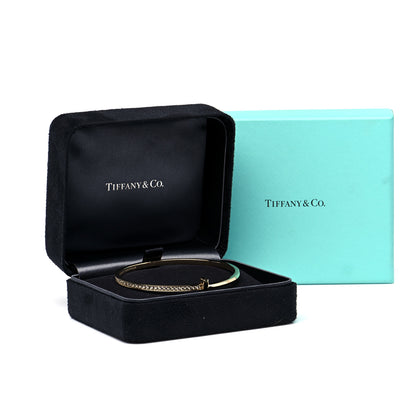 Tiffany 18K Yellow Gold Diamond Narrow T1 Hinged Bangle Bracelet 7 of 7