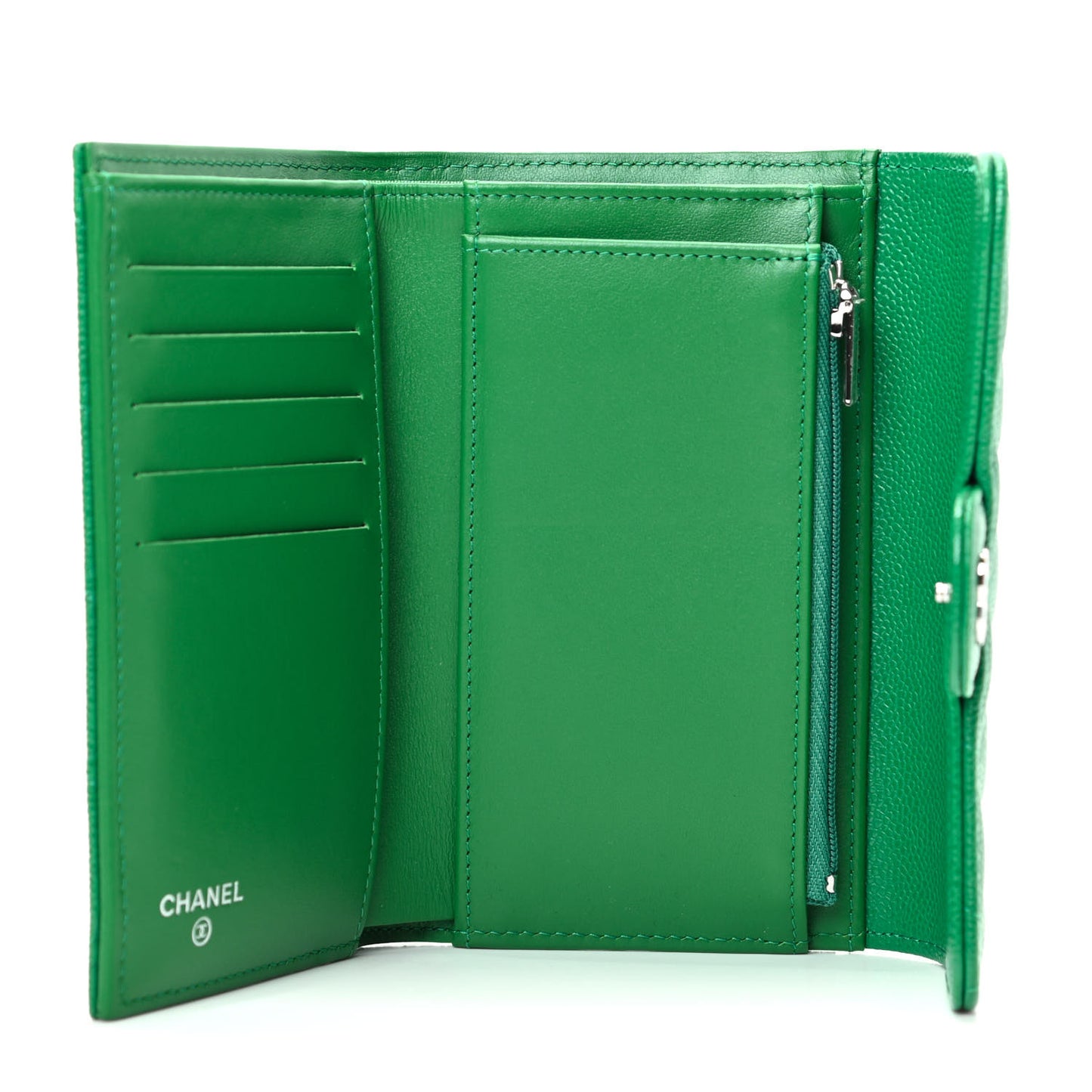 Caviar Quilted Medium Flap Wallet Green