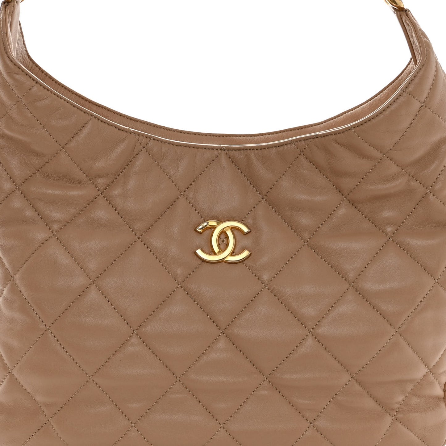 Lambskin Quilted Large CC Funky Town Hobo Beige