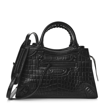 Balenciaga Semi Shiny Calfskin Crocodile Embossed Neo Classic Black Hardware S City Black 1 of 9