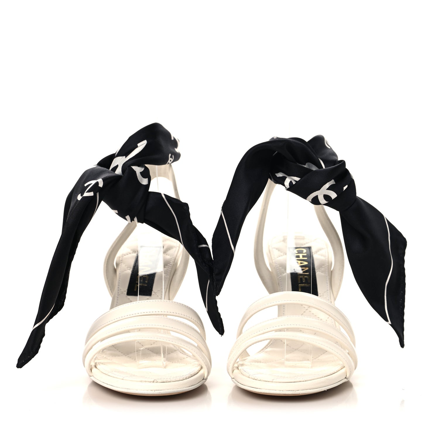 Lambskin Silk CC Wrap Ankle Sandals 38 White Black