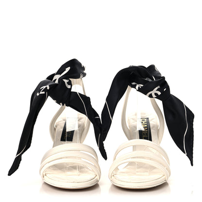Chanel Lambskin Silk CC Wrap Ankle Sandals 38 White Black 3 of 10
