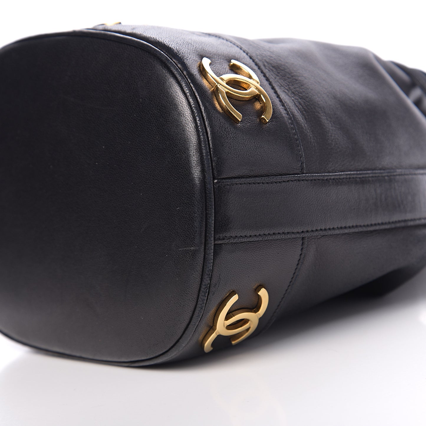 Lambskin CC Drawstring Shoulder Bag Black