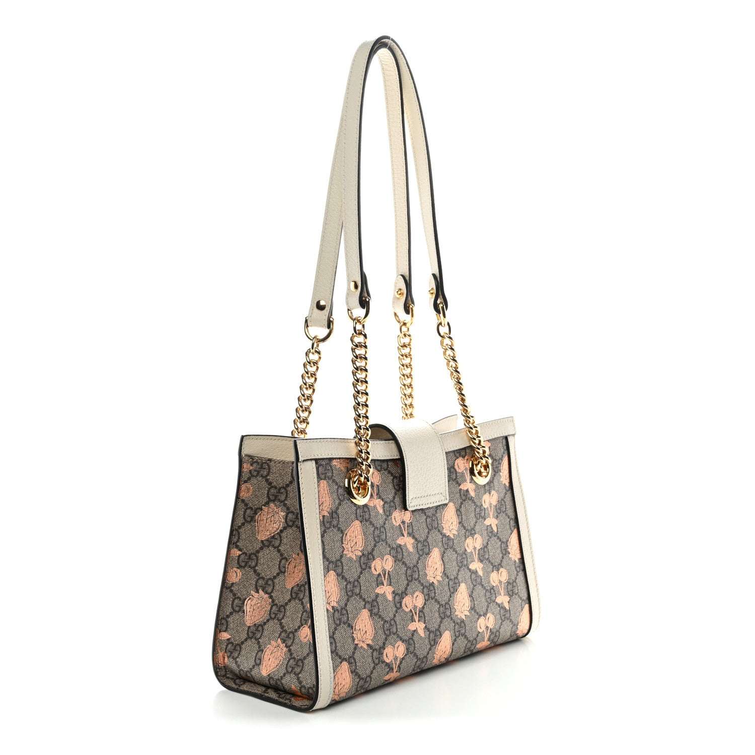 Gucci GG Supreme Monogram Berry Textured Dollar Calfskin Small Padlock Tote Beige Ebony Light Copper Mystic White 3 of 14
