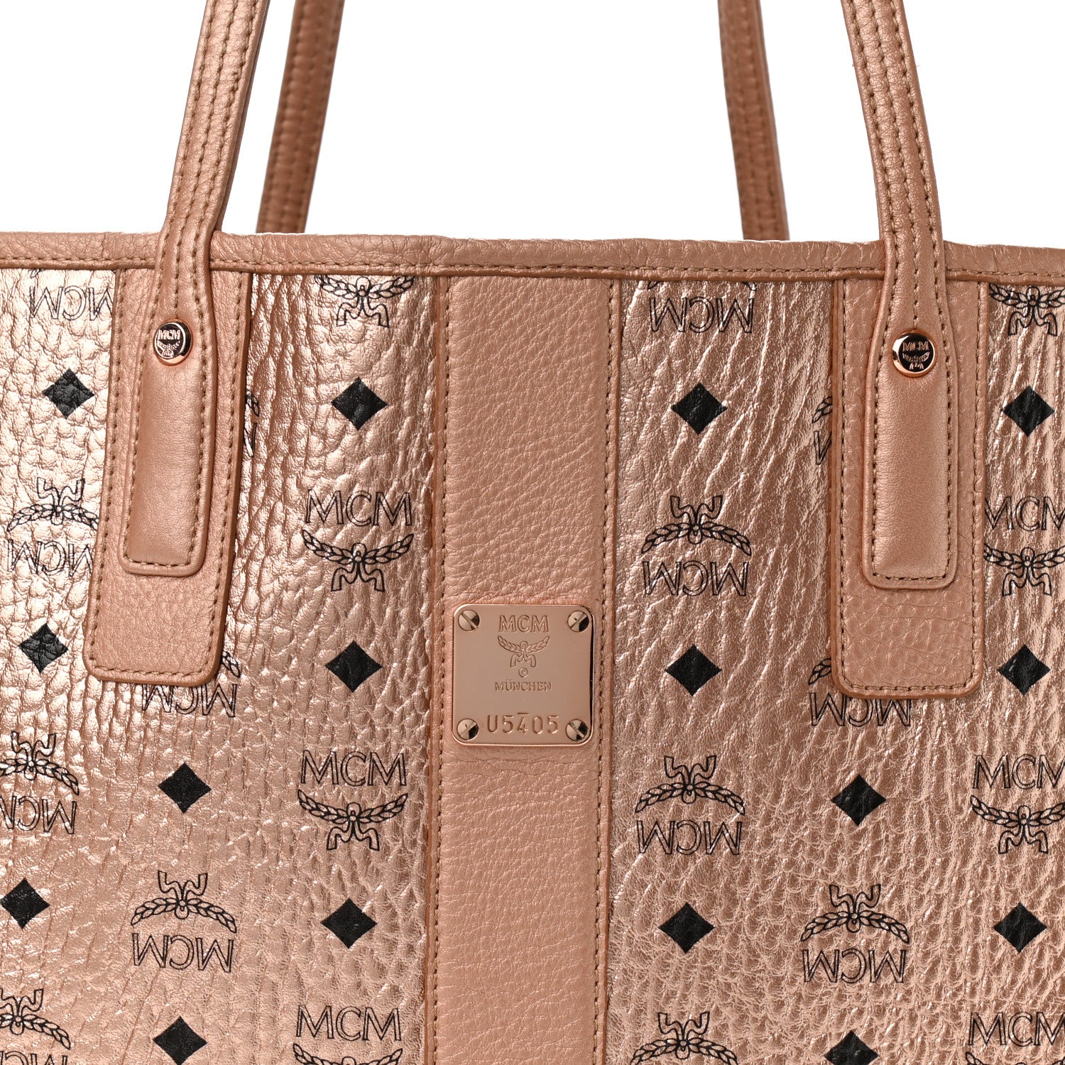 MCM Metallic Visetos Medium Liz Reversible Shopper Tote Champagne Gold 11 of 20