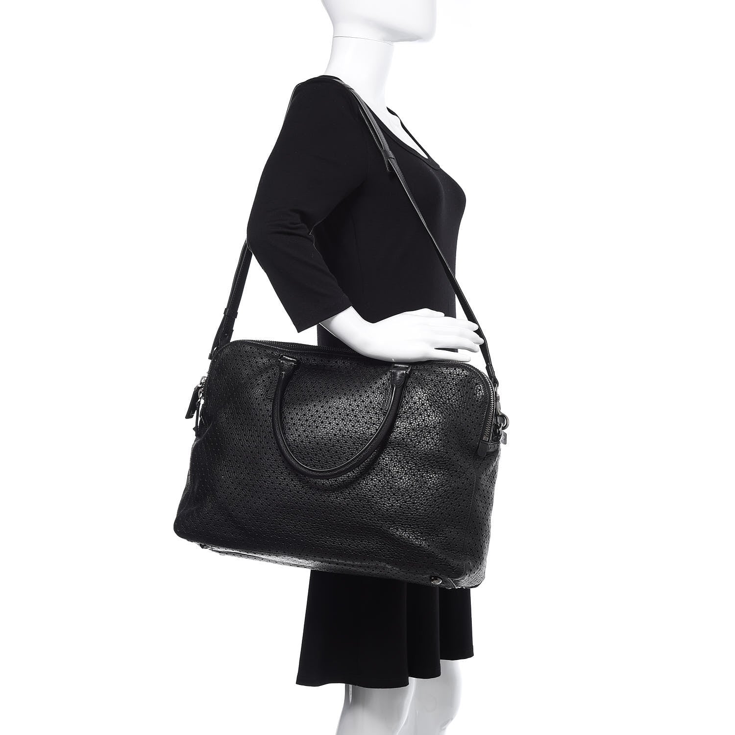 Valentino Garavani Calfskin Perforated Rockstud Large Travel Briefcase Black 2 of 20