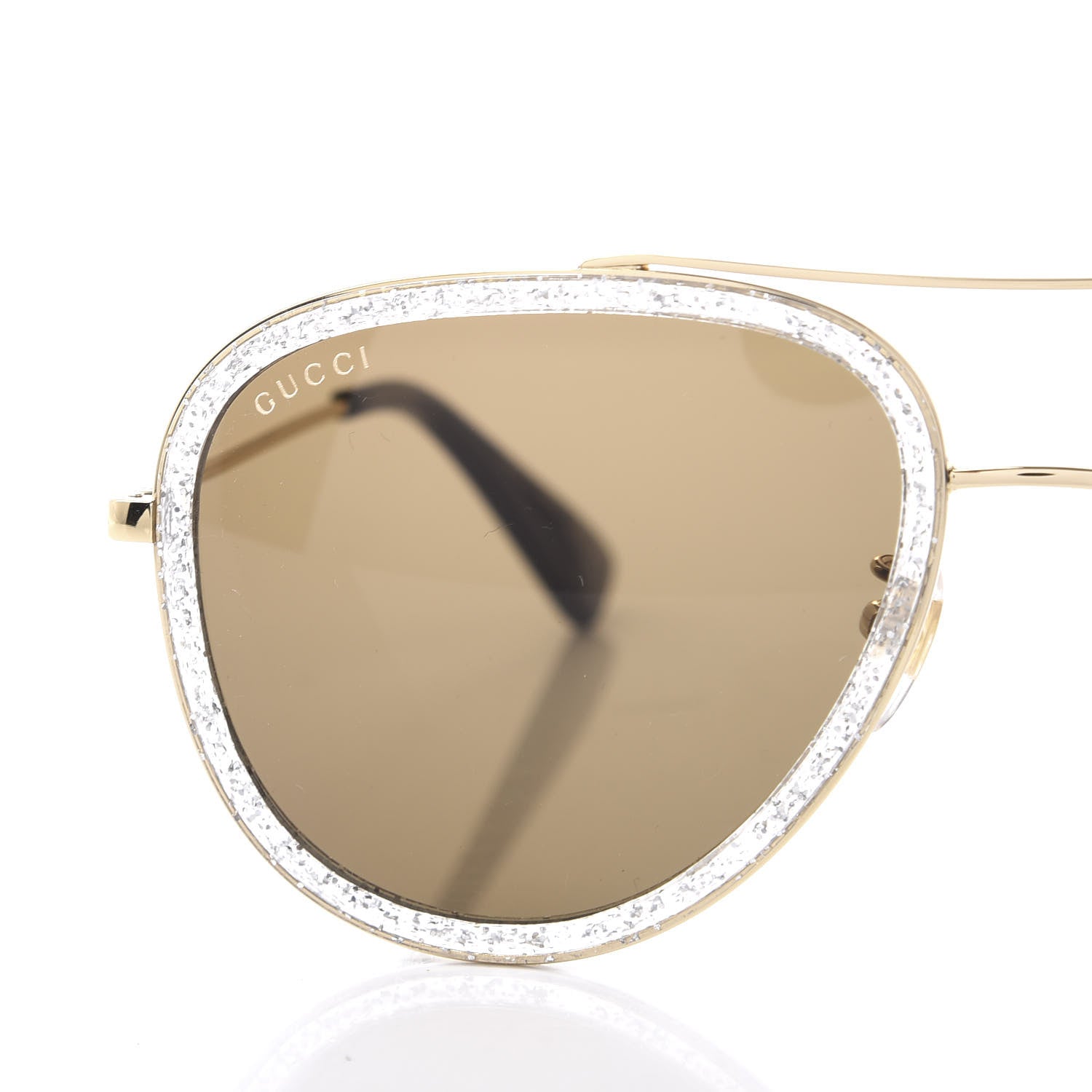 Gucci Glitter Aviator Sunglasses GG0062S Gold Brown 7 of 8