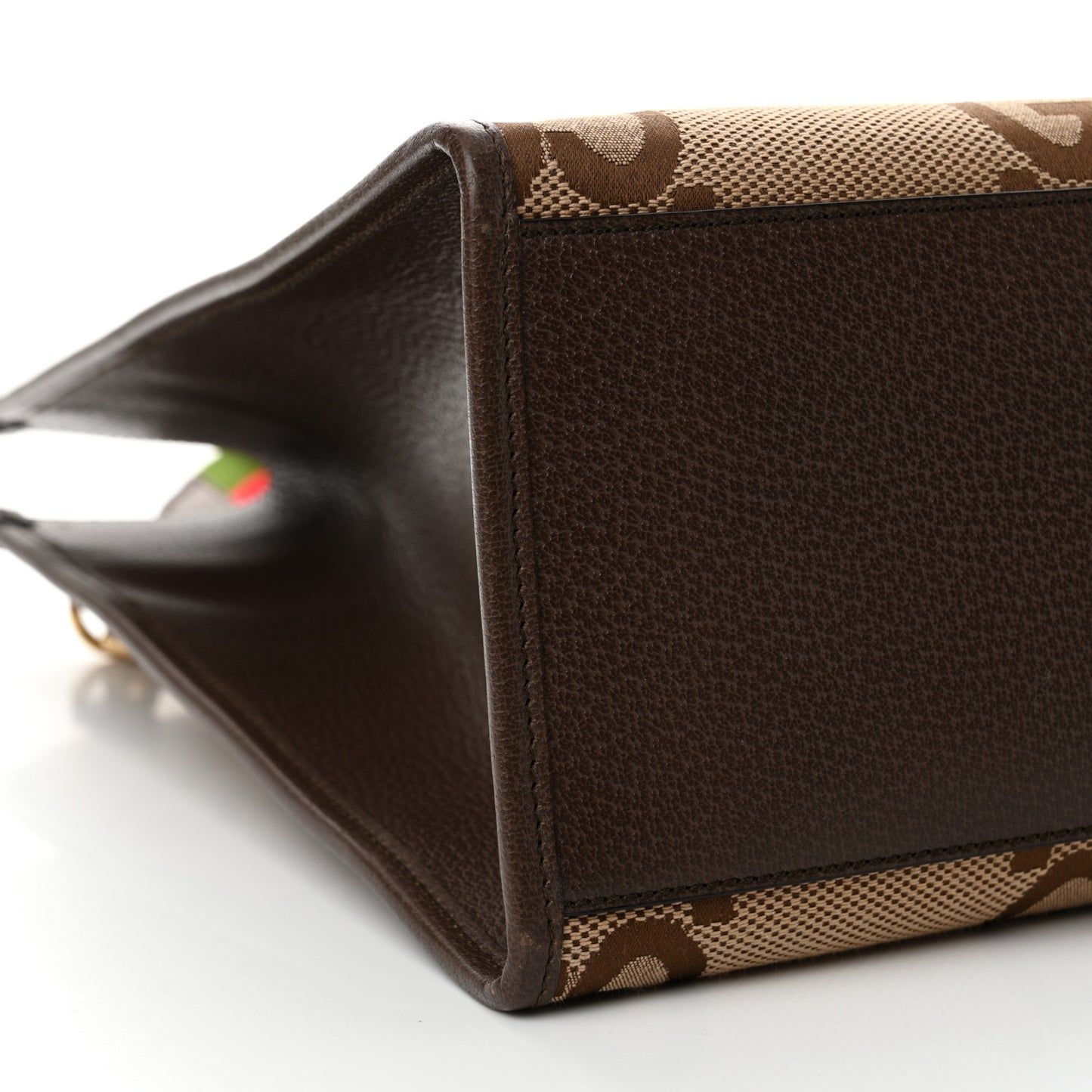 Monogram Jumbo GG Textured Dollar Calfskin Web Tote Bag Camel Ebony New Acero