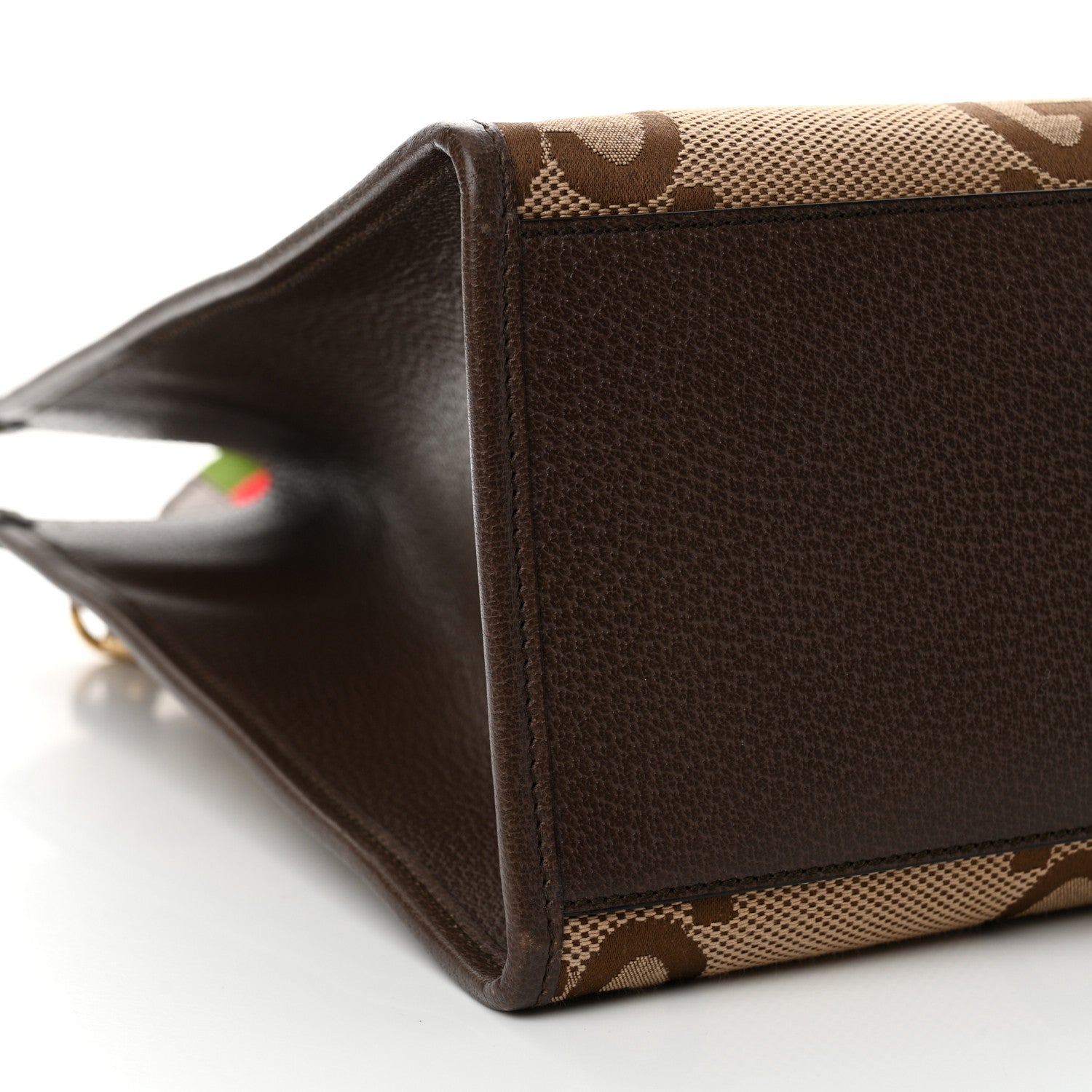 Gucci Monogram Jumbo GG Textured Dollar Calfskin Web Tote Bag Camel Ebony New Acero 8 of 10