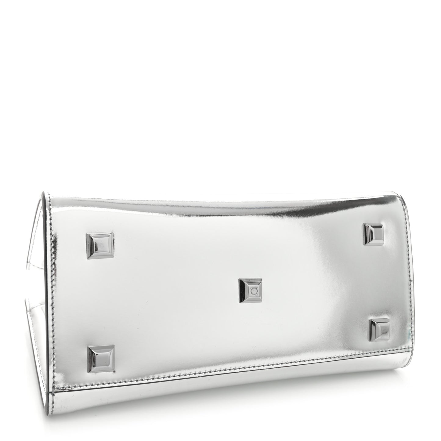 Metallic Calfskin Small The Studio Box Bag Argento