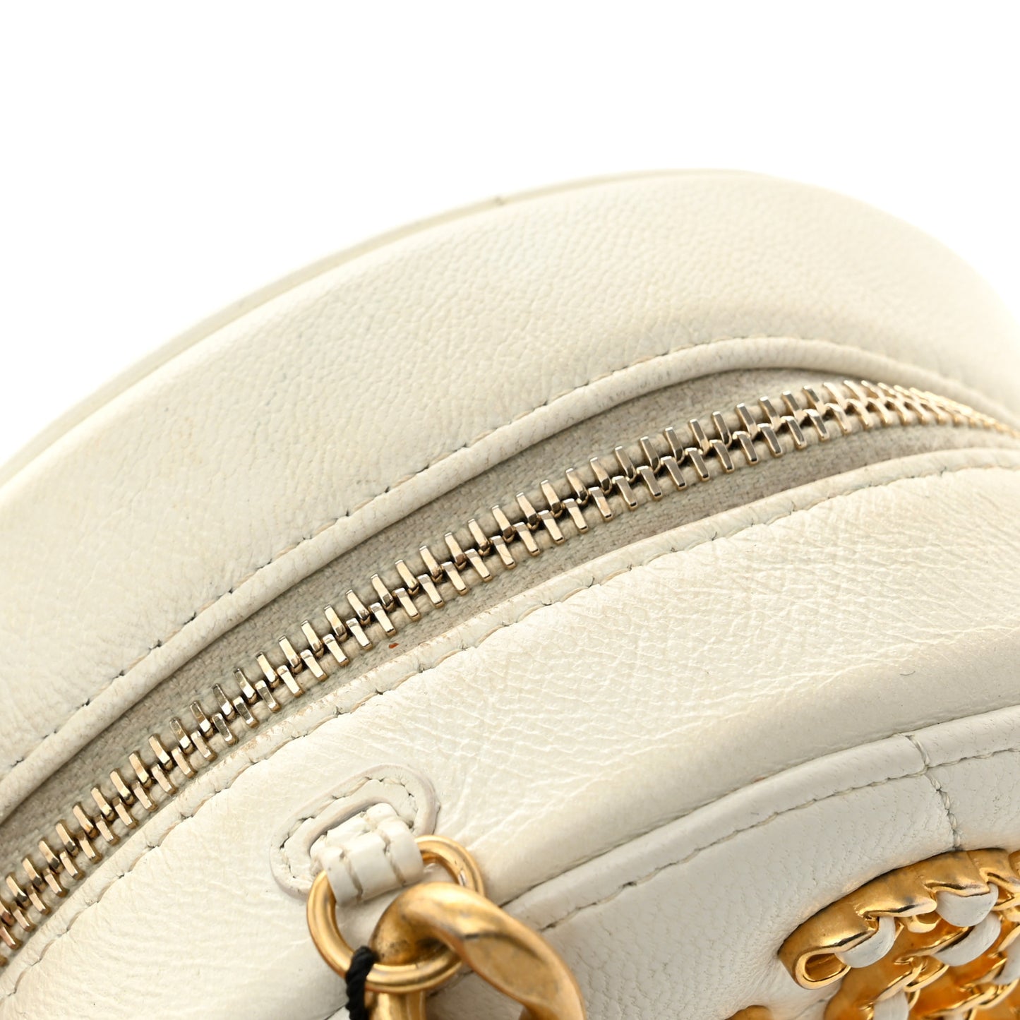 Goatskin Quilted Chanel 19 Round Clutch With Chain White