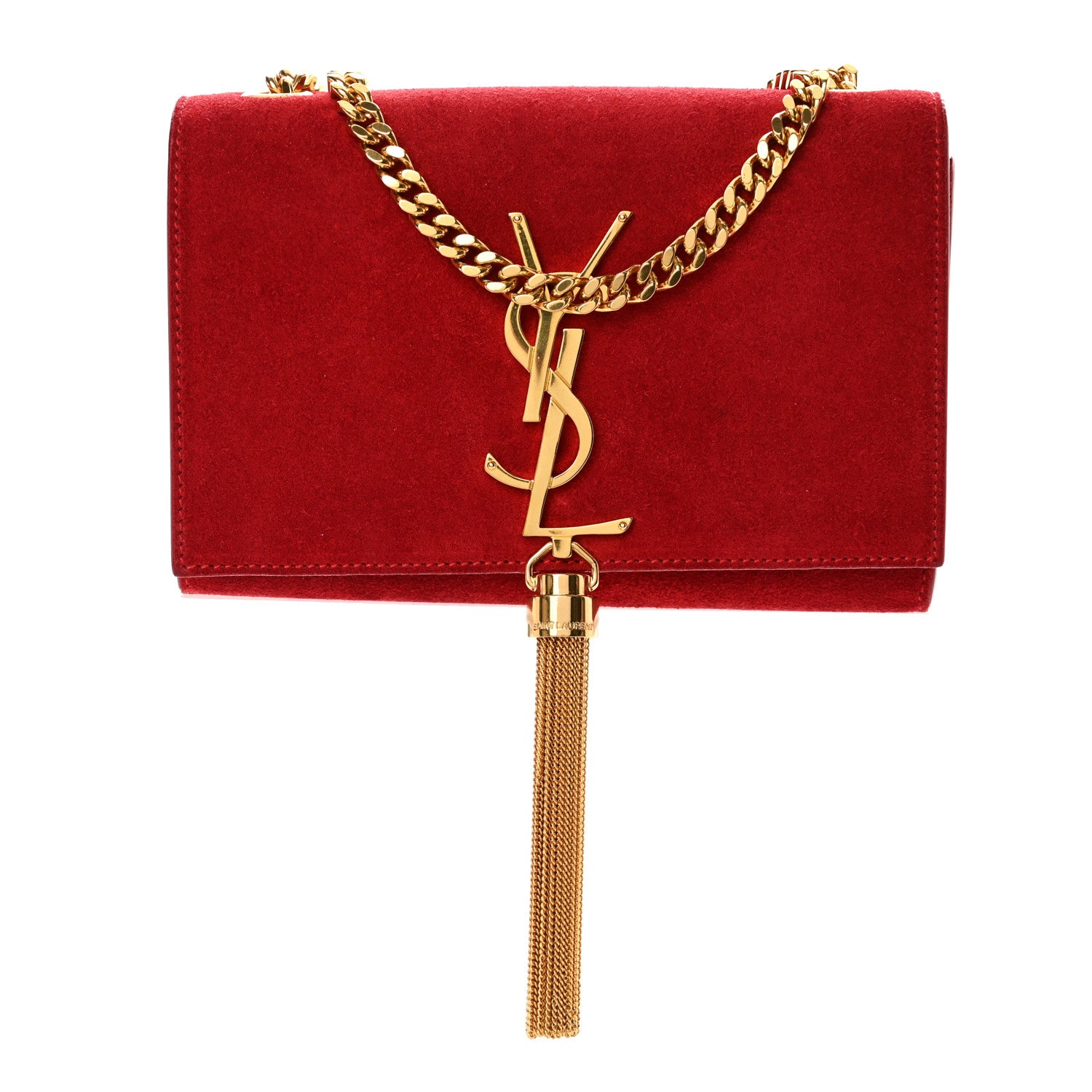 Saint Laurent Suede Small Classic Monogram Kate Tassel Satchel Red 1 of 12