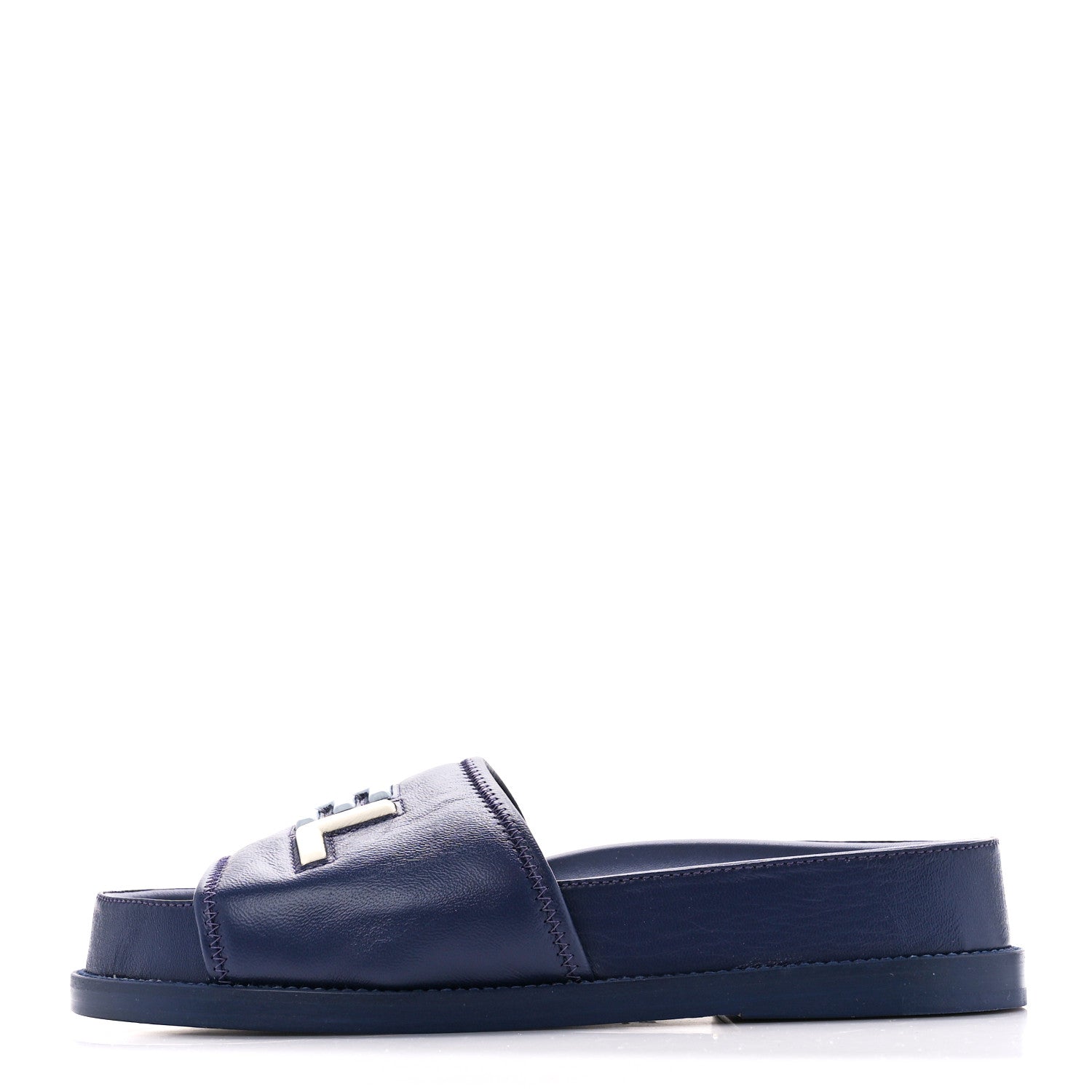 Chanel Lambskin Cha-Nel Mule Sandals 38 Navy Multicolor 1 of 8