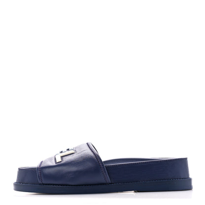 Chanel Lambskin Cha-Nel Mule Sandals 38 Navy Multicolor 1 of 8