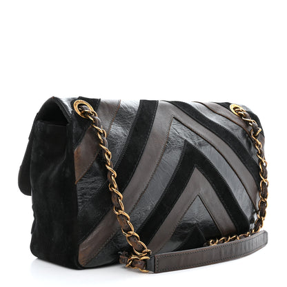 Chanel Suede Lambskin Glazed Calfskin Lady Vintage Chevron Flap Black Brown 3 of 11