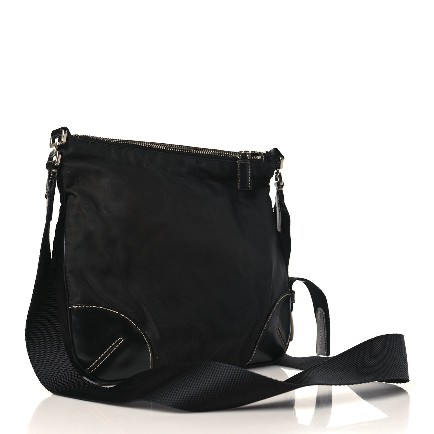 Tessuto Nylon Calfskin Flat Messenger Bag Black