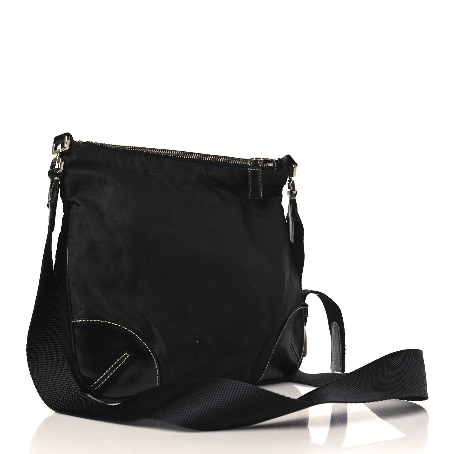 Prada Tessuto Nylon Calfskin Flat Messenger Bag Black 2 of 10