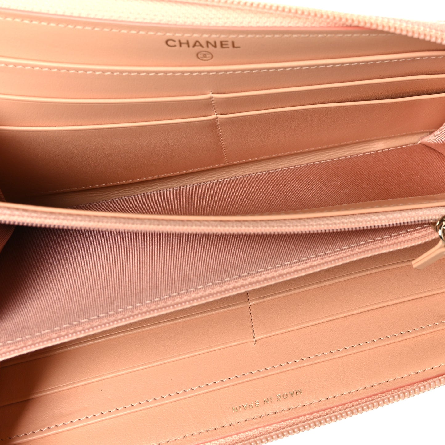 Caviar Quilted Boy Long Zip Around Wallet Light Pink