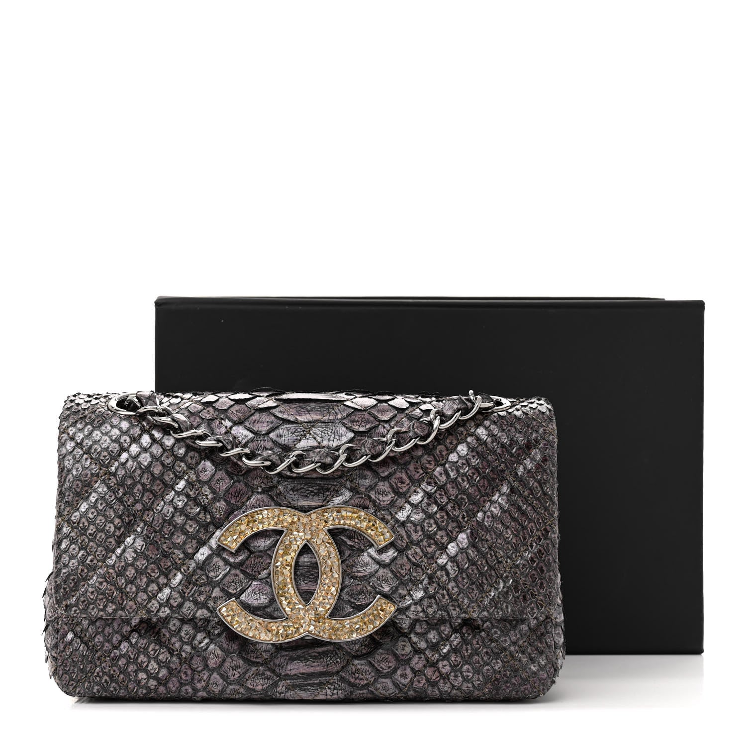 Chanel Metallic Snakeskin Strass Flap Bag Light Purple 13 of 13