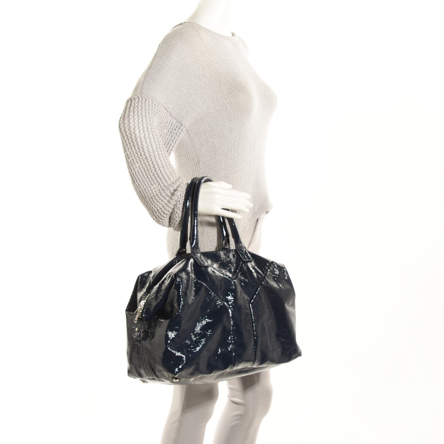 Saint Laurent Textured Patent Medium Easy Sac Navy 2 of 8