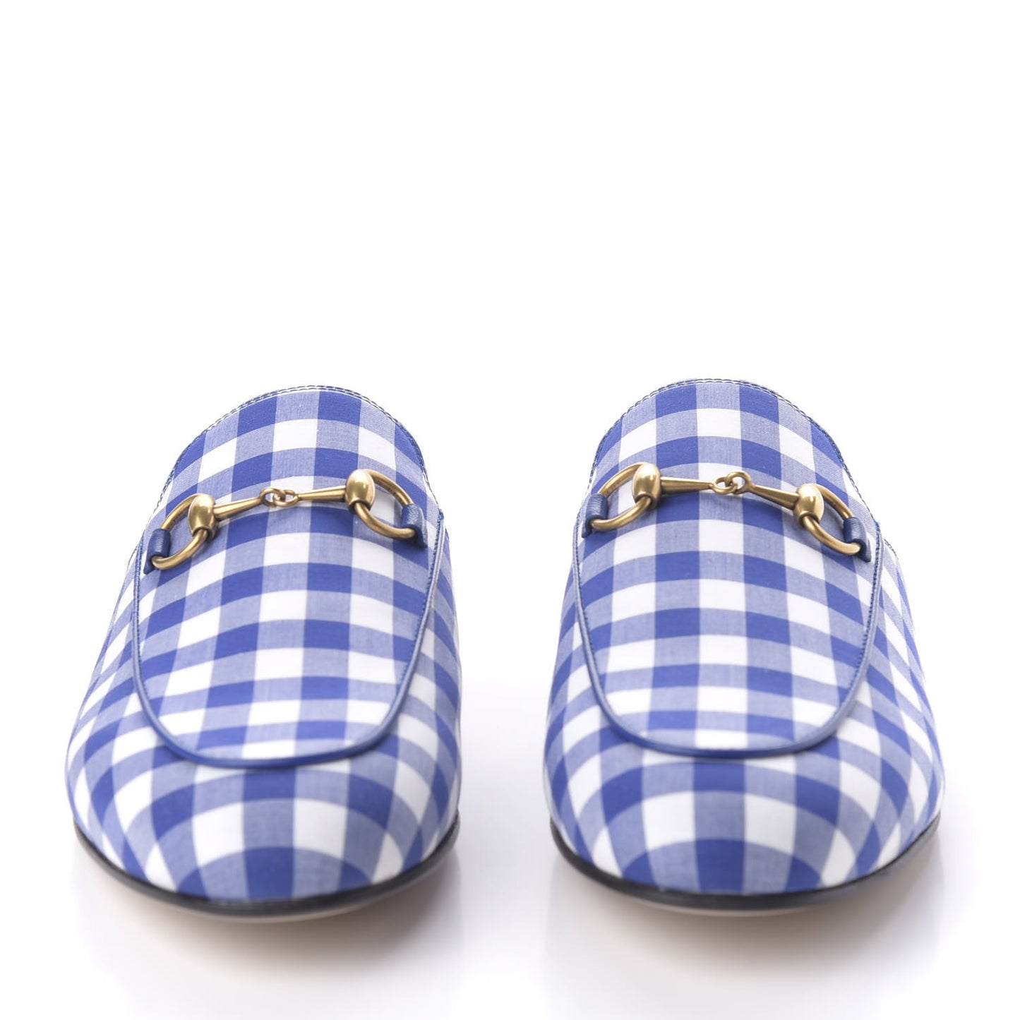 Cotton Gingham Womens Princetown Slippers 37.5 White Blue