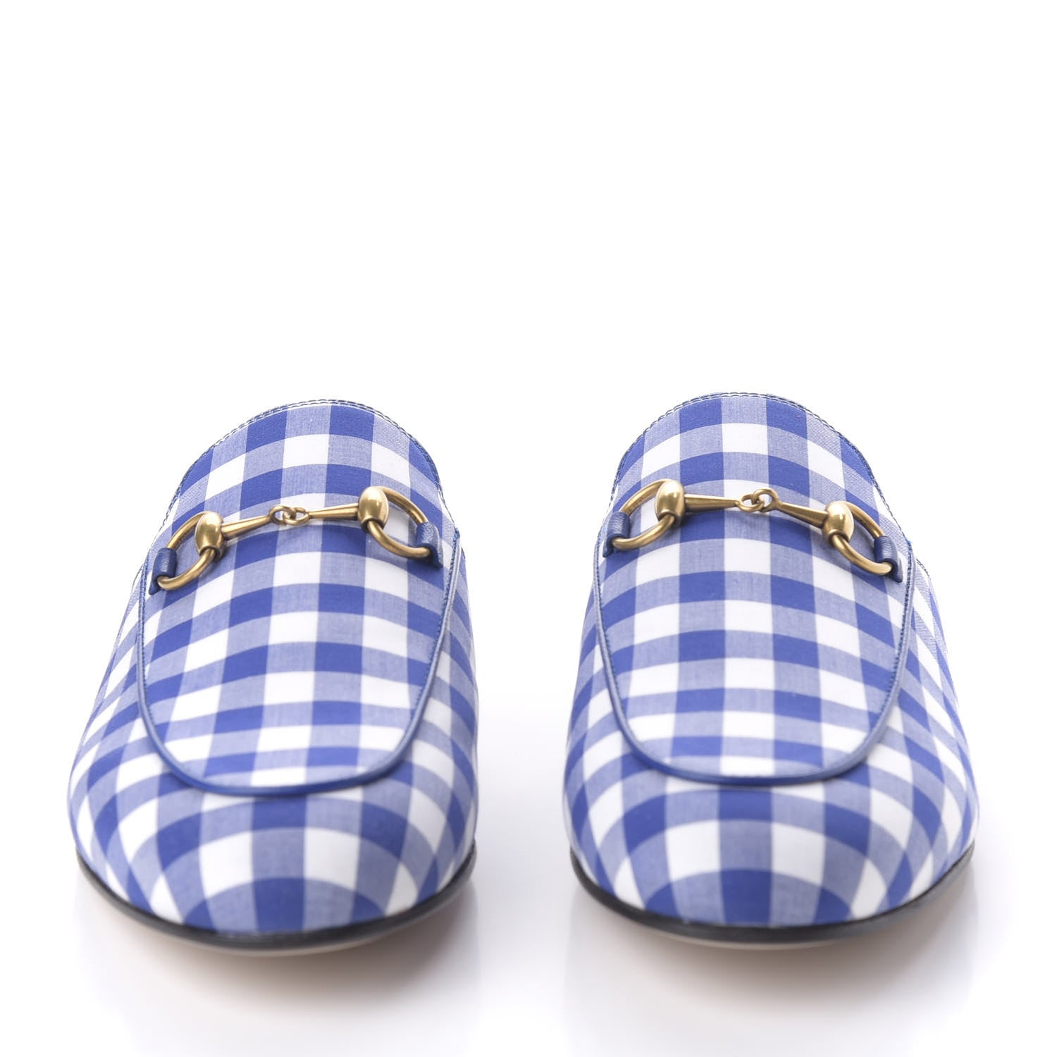 Gucci Cotton Gingham Womens Princetown Slippers 37.5 White Blue 2 of 10