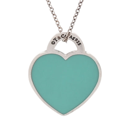 Tiffany Sterling Silver Enamel Small Return to Tiffany Heart Pendant Necklace Blue 6 of 7