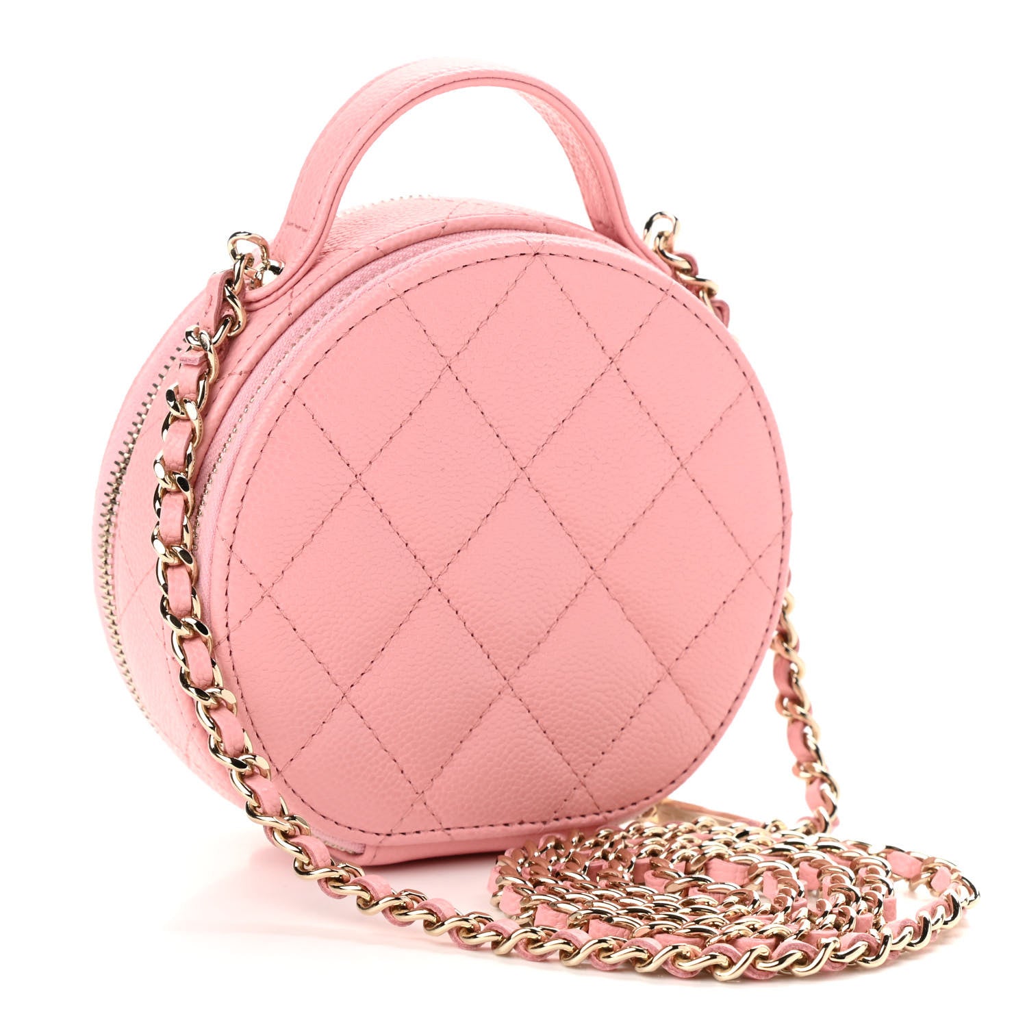 Chanel Caviar Quilted Round Handle With Care Vanity With Chain Pink 3 of 9