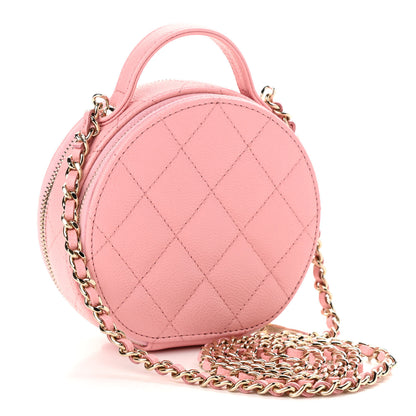 Chanel Caviar Quilted Round Handle With Care Vanity With Chain Pink 3 of 9