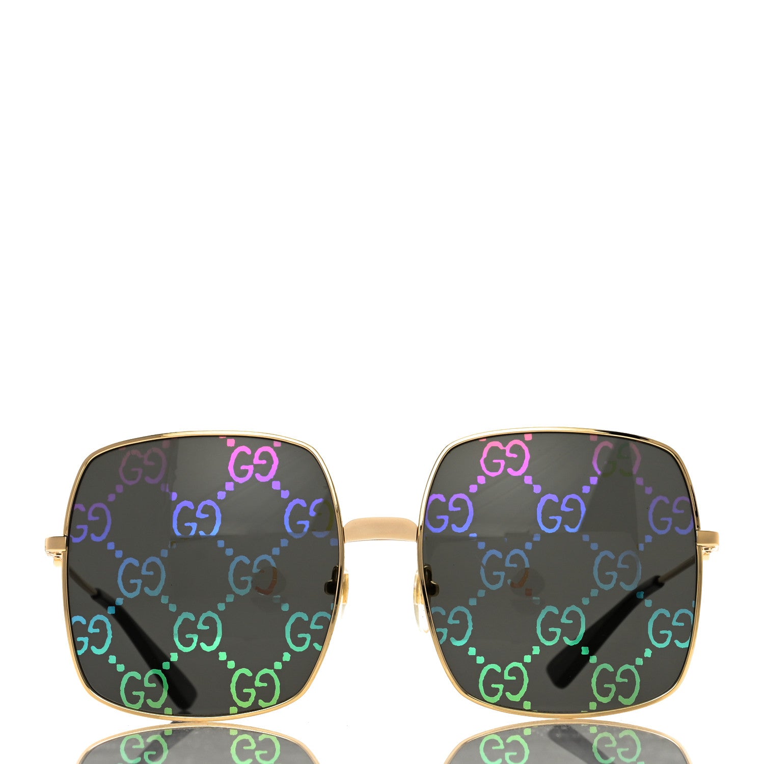 Gucci Metal Rectangular Frame Sunglasses GG0414S Gold Multicolor 2 of 10