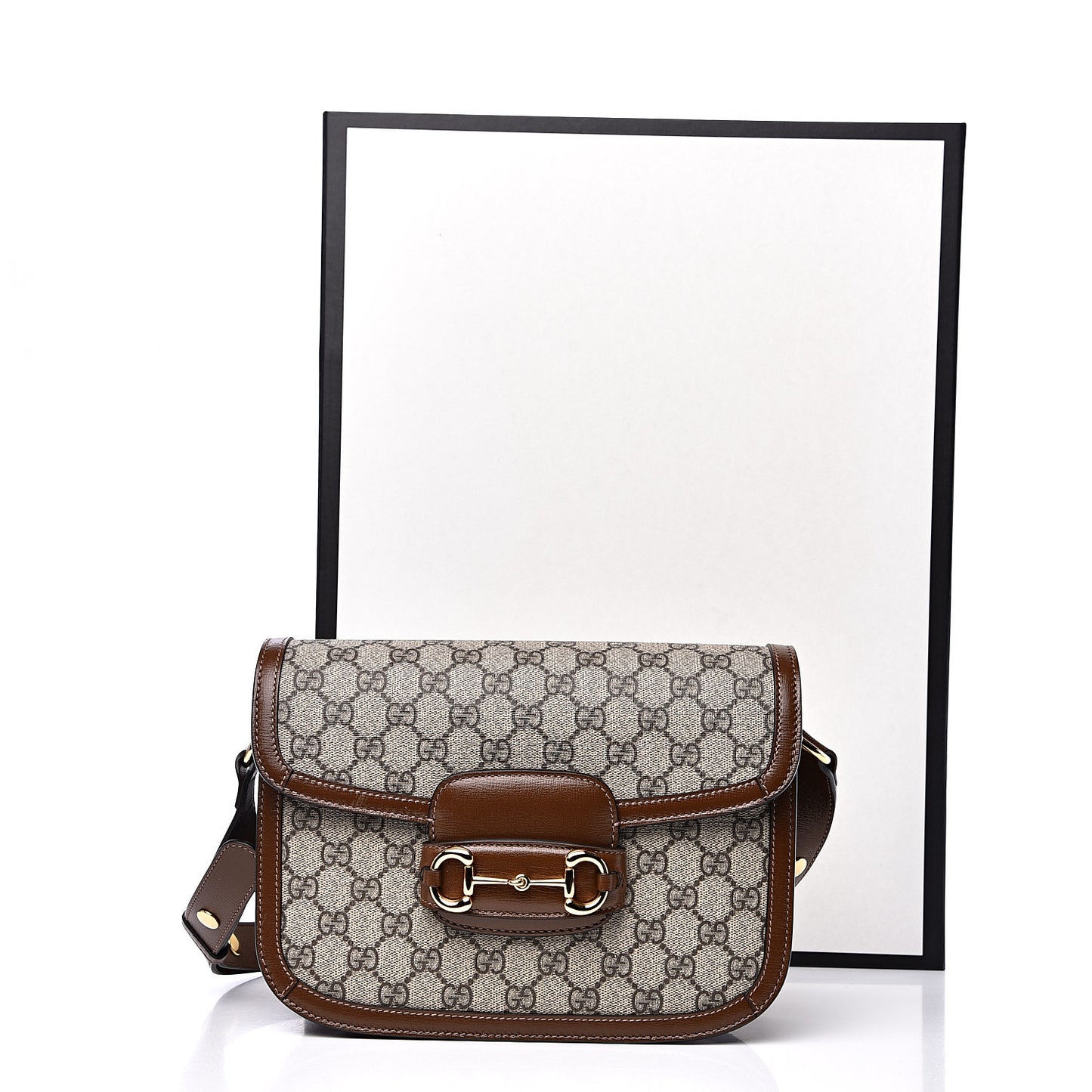 GG Supreme Monogram Horsebit 1955 Shoulder Bag Beige Brown Sugar