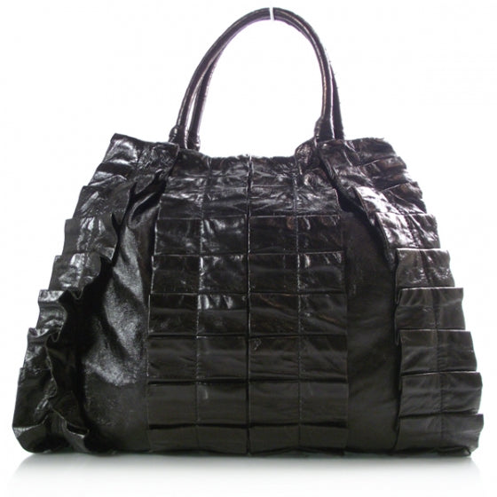 Leather Vitello Lux Pleated Tote Black