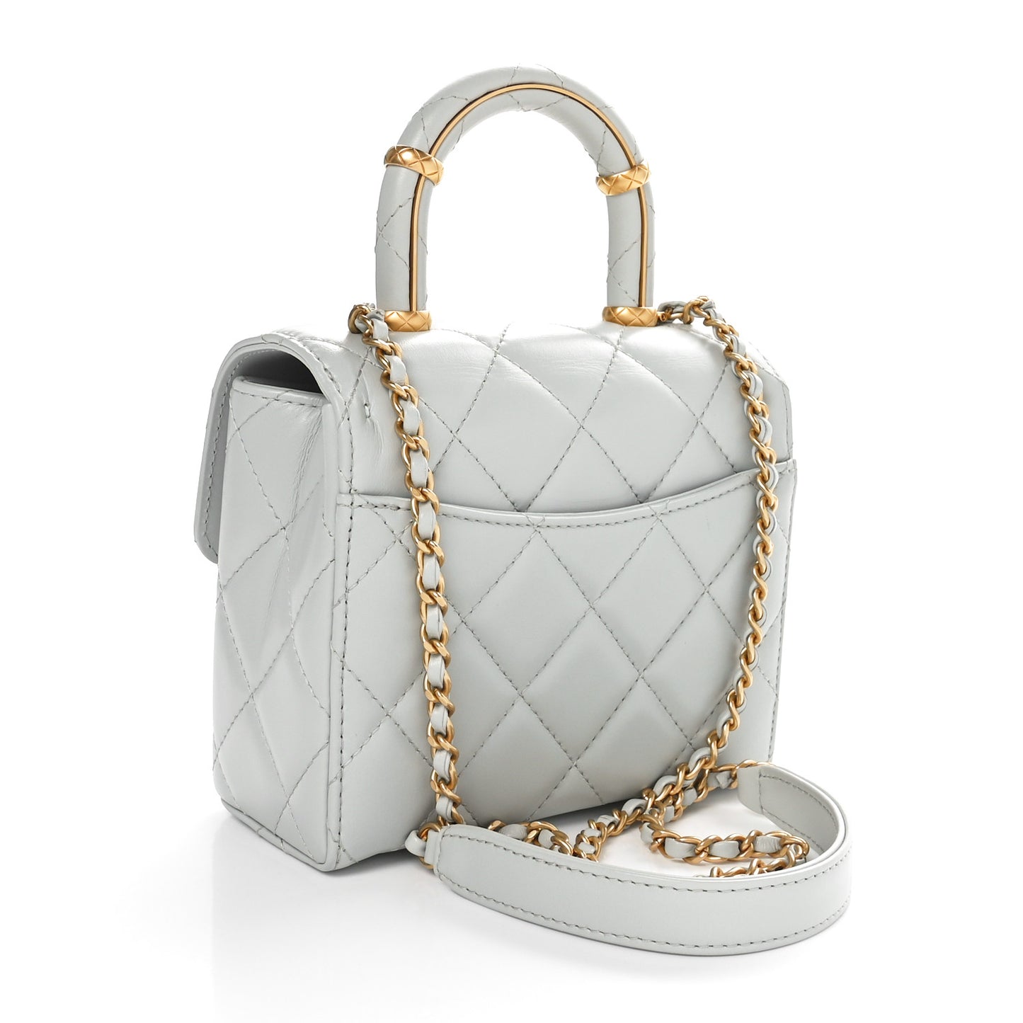 Lambskin Handle Crush Top Handle Flap Bag Grey