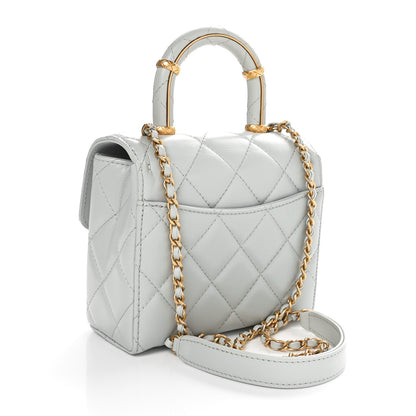 Chanel Lambskin Handle Crush Top Handle Flap Bag Grey 3 of 10