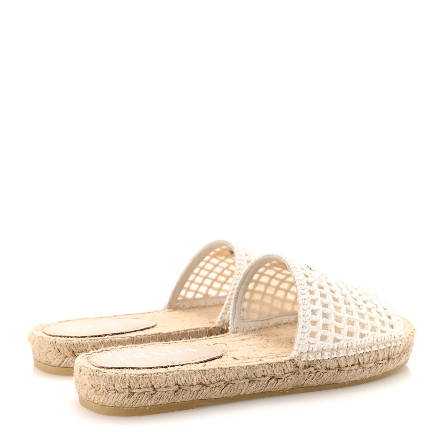 Prada Raffia Triangle Logo Crochet 20mm Espadrille Sandals 39 White Black 5 of 8