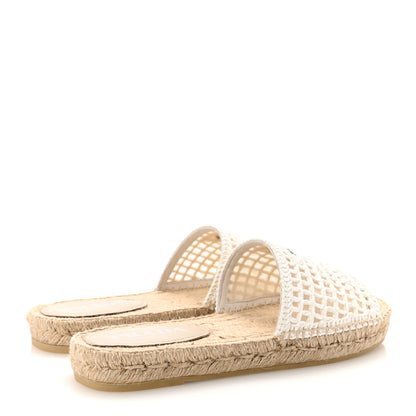Prada Raffia Triangle Logo Crochet 20mm Espadrille Sandals 39 White Black 5 of 8