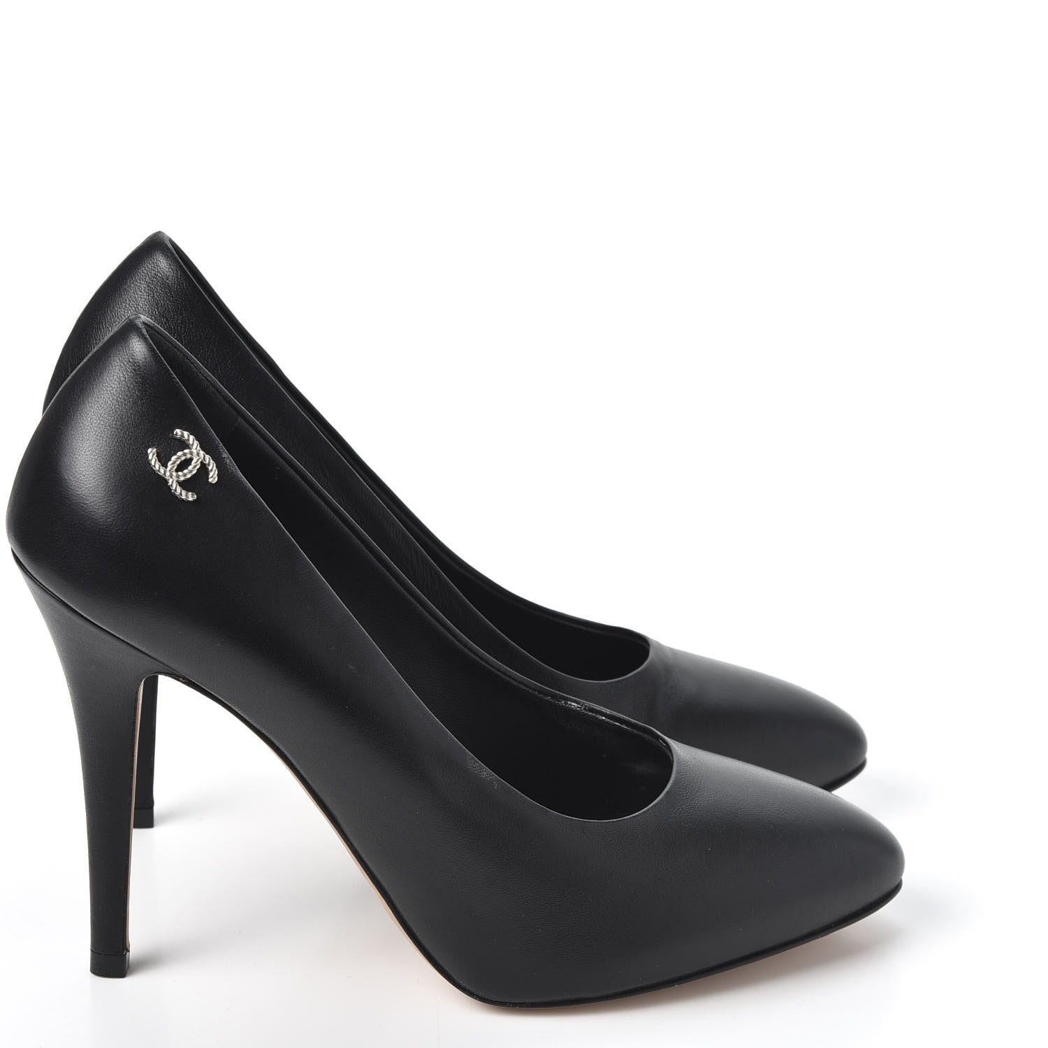 Chanel Lambskin CC Pumps 37.5 Black 4 of 12