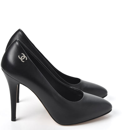 Chanel Lambskin CC Pumps 37.5 Black 4 of 12